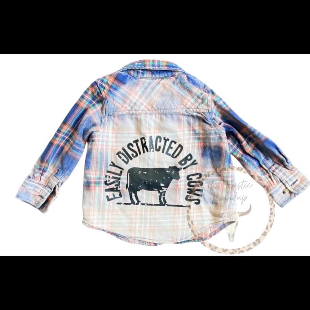 Toddler 2T Hand Distressed Bleached Flannel Button Up Shirt